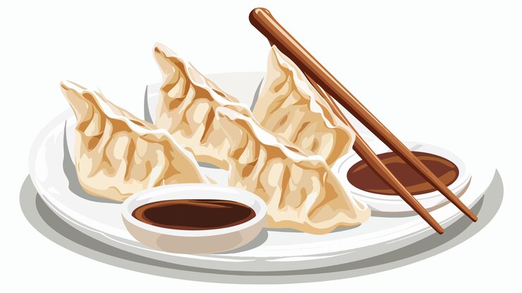 Vector deliciosas albóndigas chinas wonton en la cocina asiática