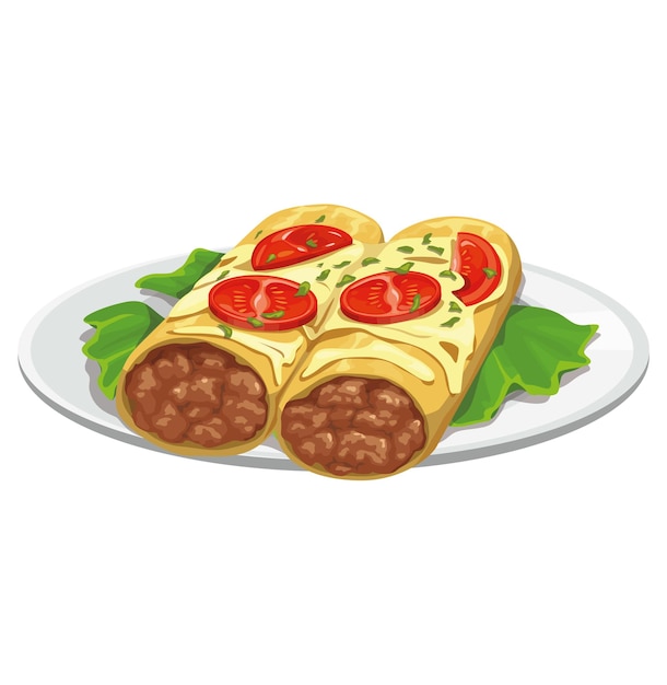Deliciosas enchiladas con queso y tomates en un plato