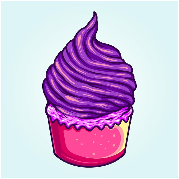 Deliciosas y lindas ilustraciones de dibujos animados de cupcakes de arándanos