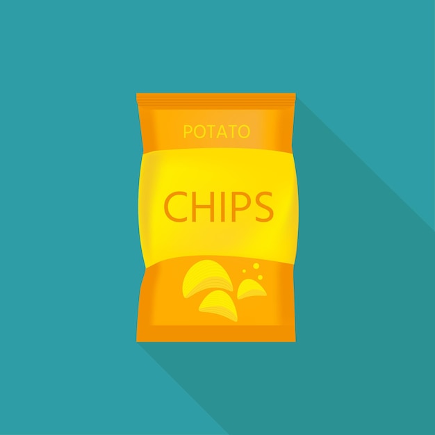 Deliciosas papas fritas con paquete, bocadillo de cerveza para amigos hecho en estilo plano. Ilustración de vector de pancartas, carteles, publicidad, diseño de envases.