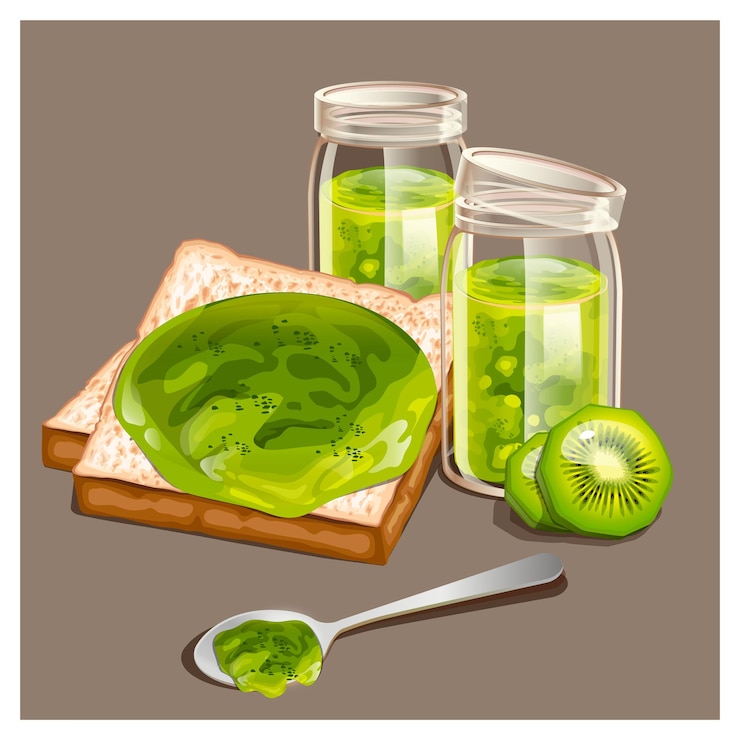 Vector deliciosas tostadas con mermelada dulce servidas para el desayuno.