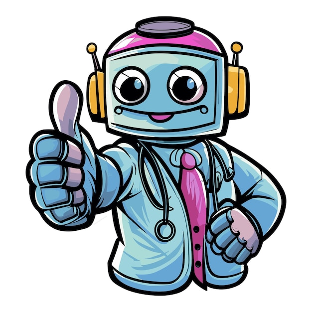 Un delicioso y adorable médico robot de dibujos animados dando un pulgar