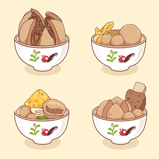 Delicioso Bakso dibujado a mano significa albóndigas de comida indonesia