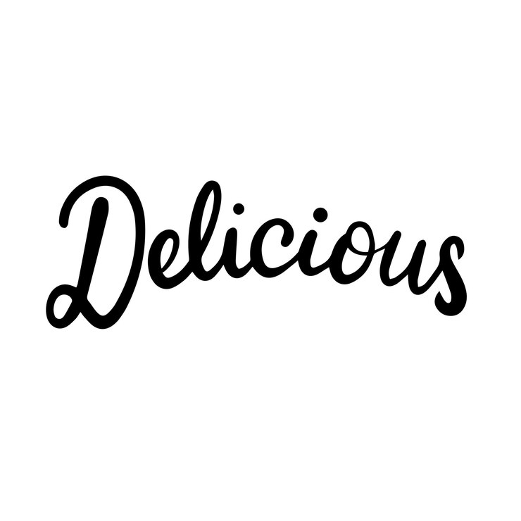 Vector delicioso banner de texto escritura a mano deliciosa frase corta arte vectorial dibujado a mano