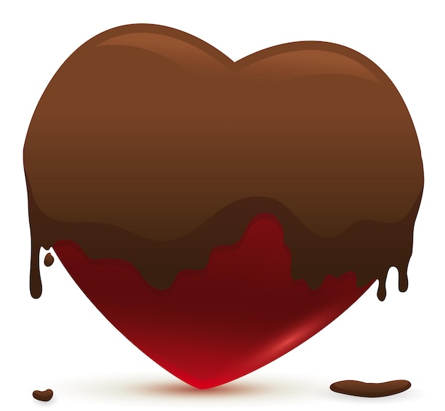 Vector delicioso cartel en forma de corazón cubierto con un baño de chocolate sobre fondo blanco.