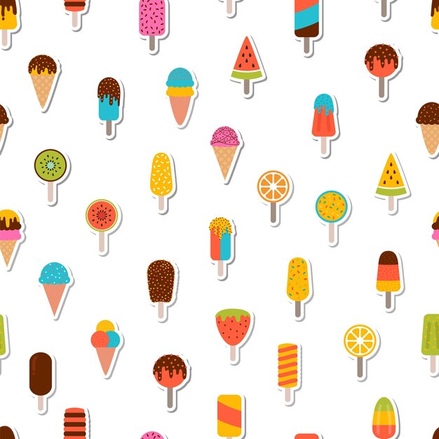 Delicioso colorido helado patrón sin costuras fondo de verano dulce pegatinas papel de embalaje de impresión lindo