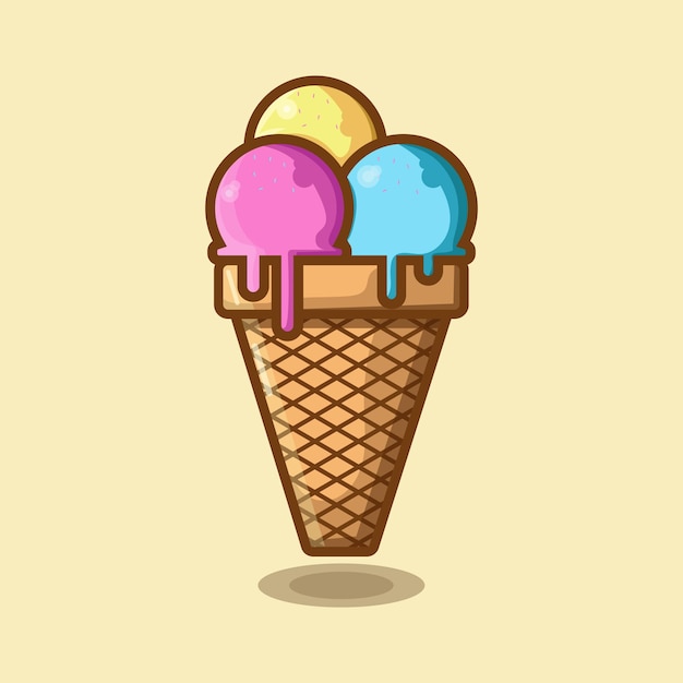 delicioso cono de helado sobre fondo plano