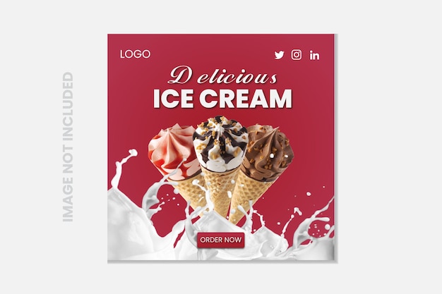 Delicioso y creativo diseño de plantillas vectoriales de helados modernos para redes sociales o Instagram