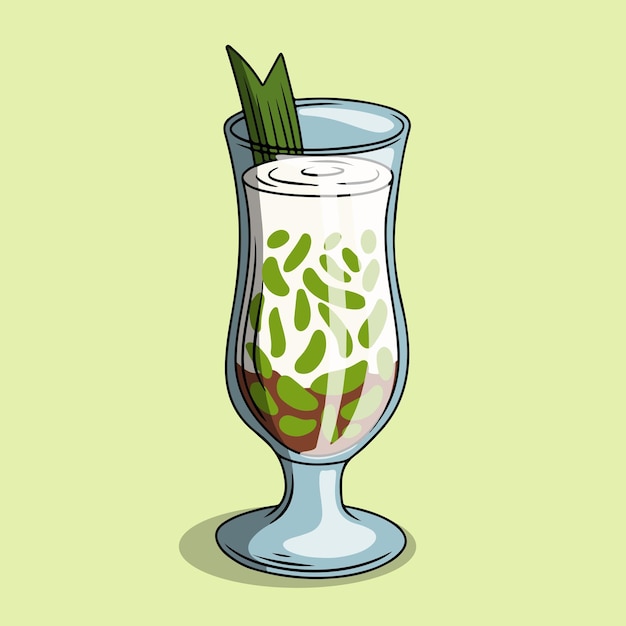 Delicioso dawet o cendol con azúcar de palma de leche de coco y hojas de pandan