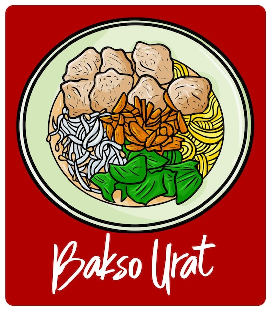 Delicioso y delicioso bakso urat una comida indonesia en estilo doodle