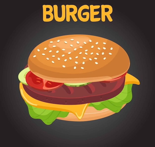 Vector el delicioso dibujo animado de la hamburguesa.