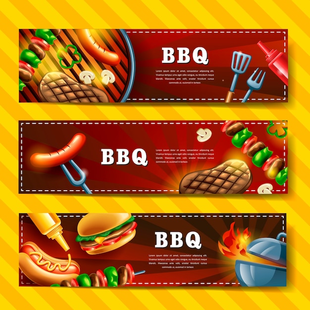 Vector delicioso diseño de banner de barbacoa con ilustración gourmet