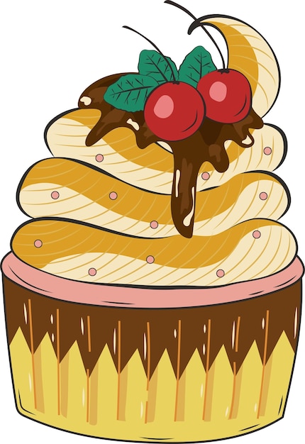 Vector delicioso dulce cupcake pastelería comida ilustración elemento gráfico arte