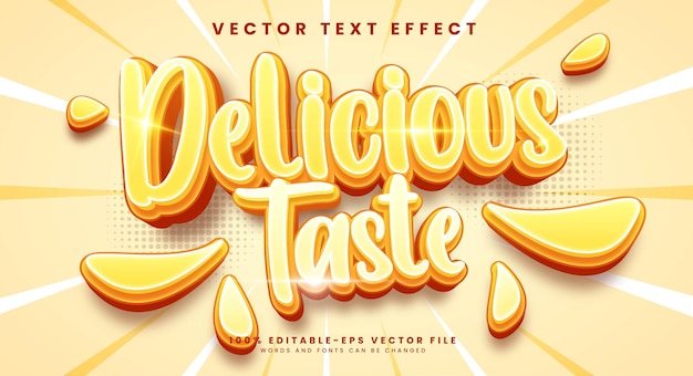 Delicioso efecto de texto vectorial editable de sabor adecuado para las necesidades de productos alimenticios