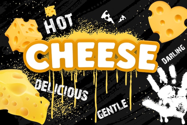 Delicioso fondo de queso en la ilustración de vector de pizarra