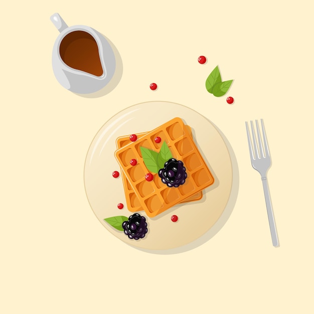 Delicioso gofre con bayas para el desayuno matutino