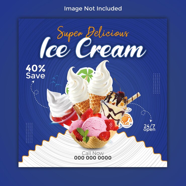 delicioso helado anuncios en redes sociales banner diseño plantilla archivo vectorial