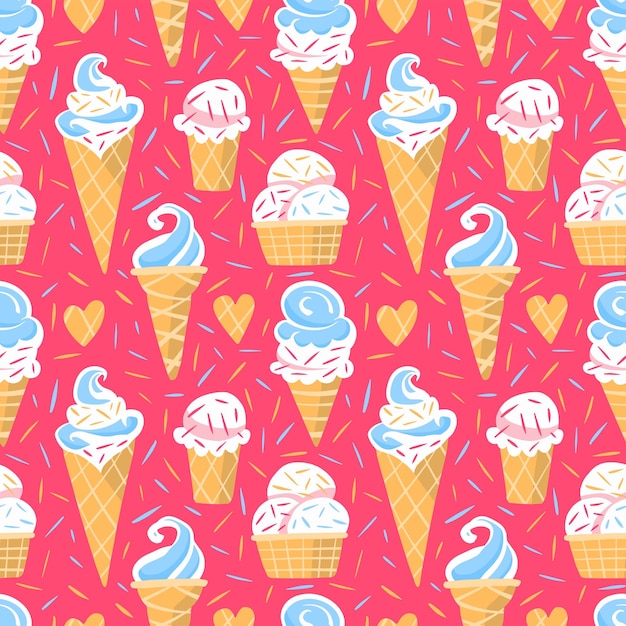 Vector delicioso helado patrón dulce ilustración inconsútil