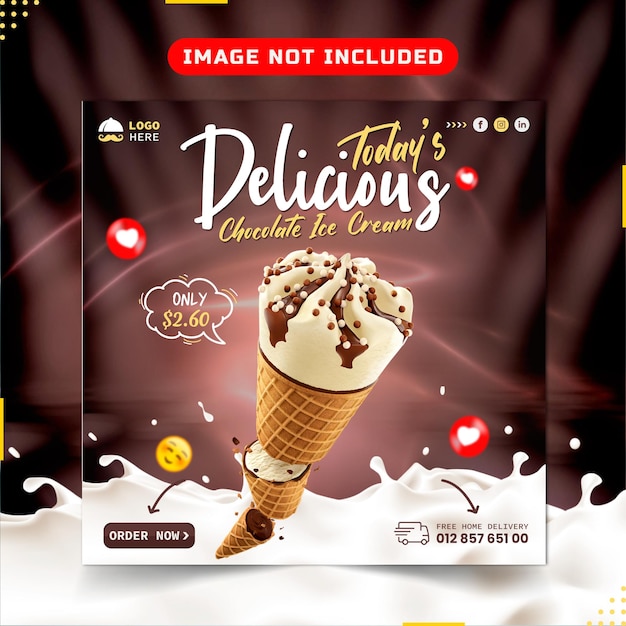 Delicioso helado plantilla de vector premium de diseño de publicación de banner de redes sociales