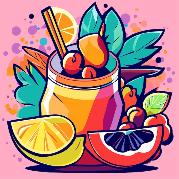 Vector delicioso jugo de verano con un increíble fondo de playa cócteles bebiendo vaso con playa y mar