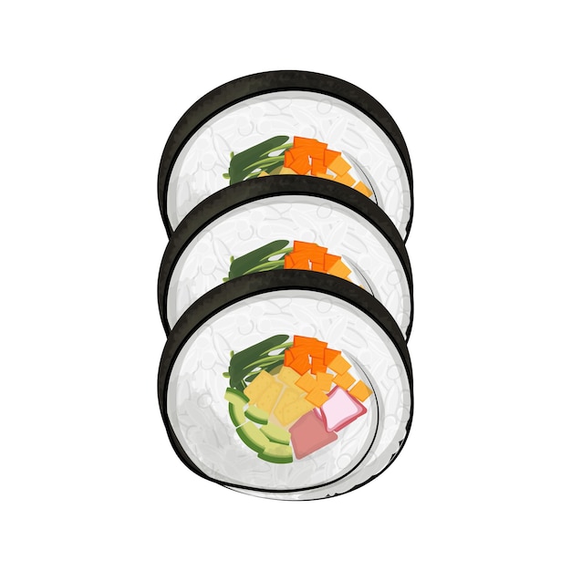 Delicioso logotipo coreano de ilustración de gimbap o kimbap