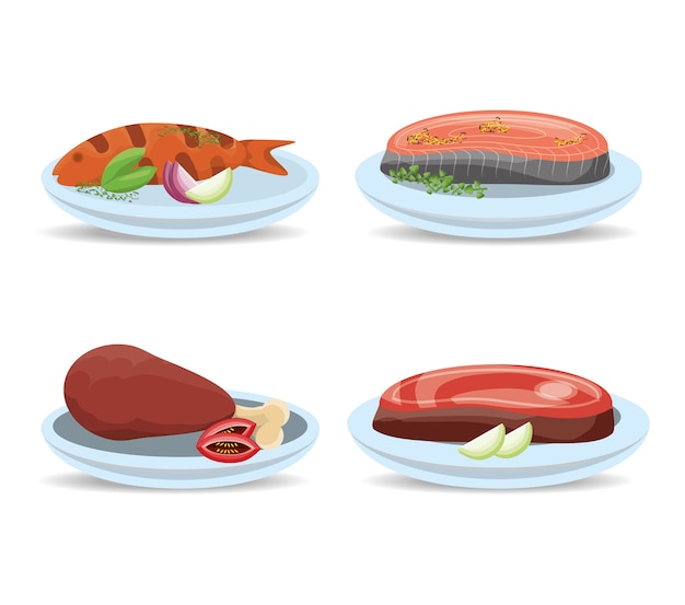 delicioso menú de carnes y pescados a la parrilla