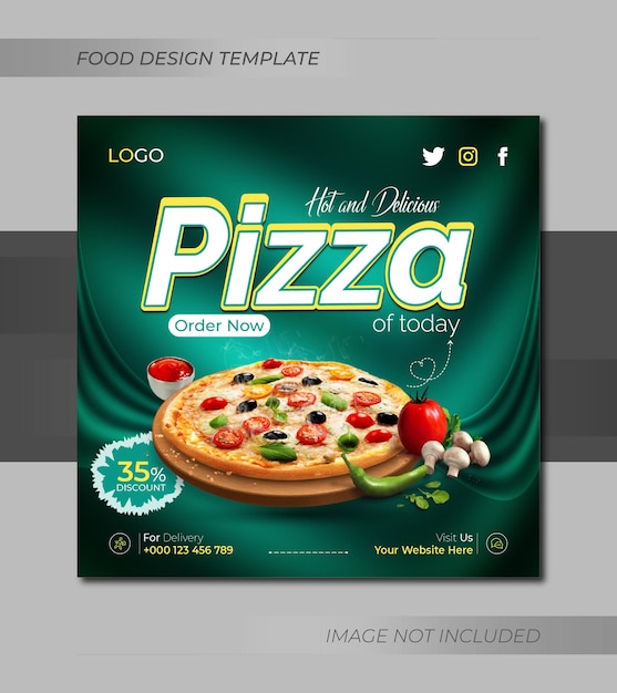 Delicioso menú de comida de pizza promoción de redes sociales diseño de publicación de instagram o plantilla de banner web