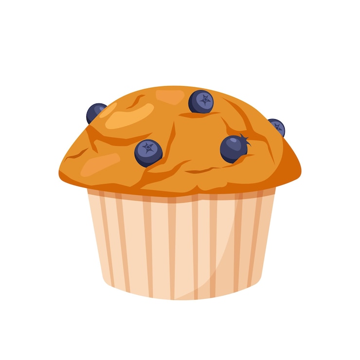 Vector delicioso muffin de arándano aislado sobre un fondo blanco