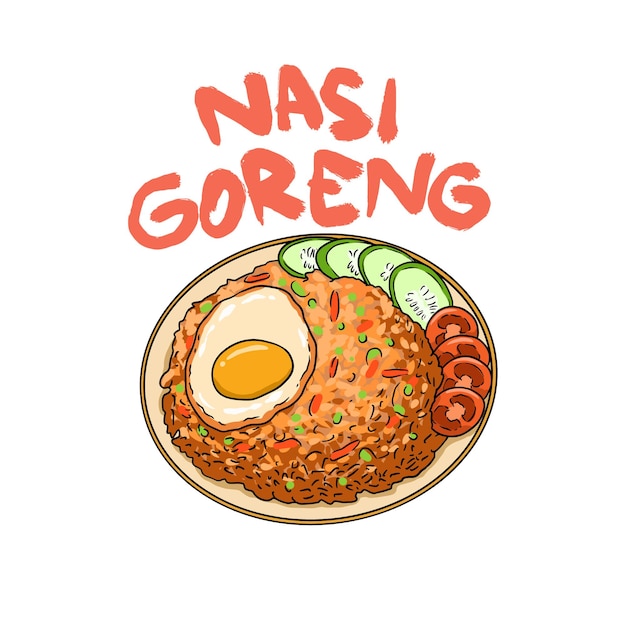 Delicioso Nasi Goreng Ilustración de comida de Indonesia Menú vectorial de platos tradicionales