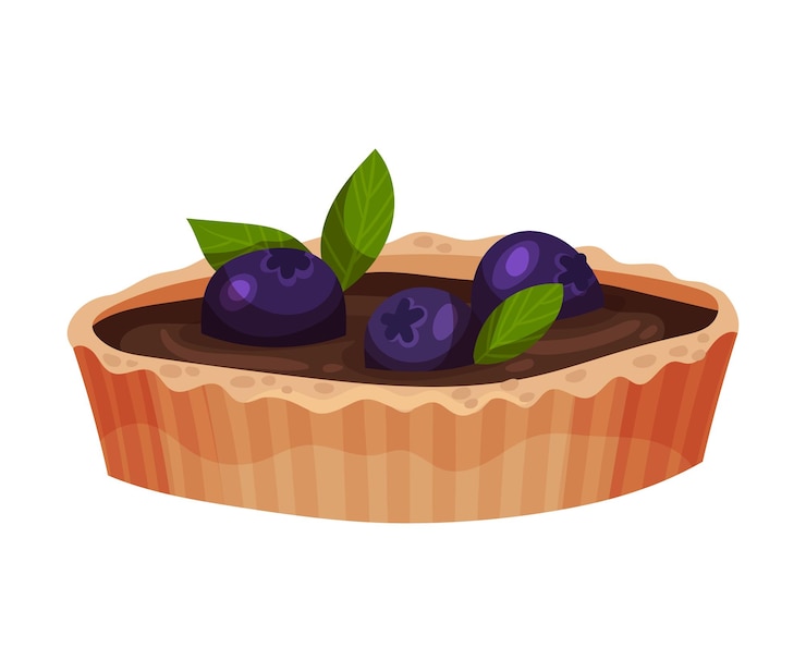 Vector delicioso pastel dulce delicioso con crema de chocolate y arándanos frescos ilustración vectorial en fondo blanco