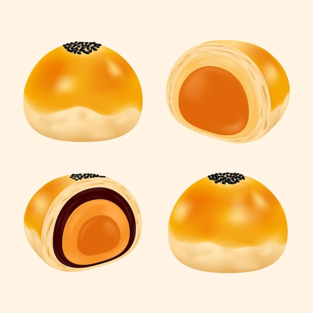 Delicioso pastel de luna cantonés y pastelería de yema en estilo dibujado a mano Mooncake festival de la luna