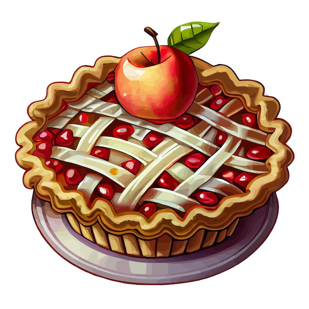 Delicioso pastel de manzana ilustración pegatina pastel de manzana clipart vector