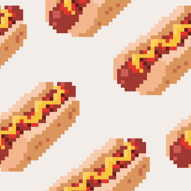 delicioso patrón de píxeles de dibujos animados de perritos calientes