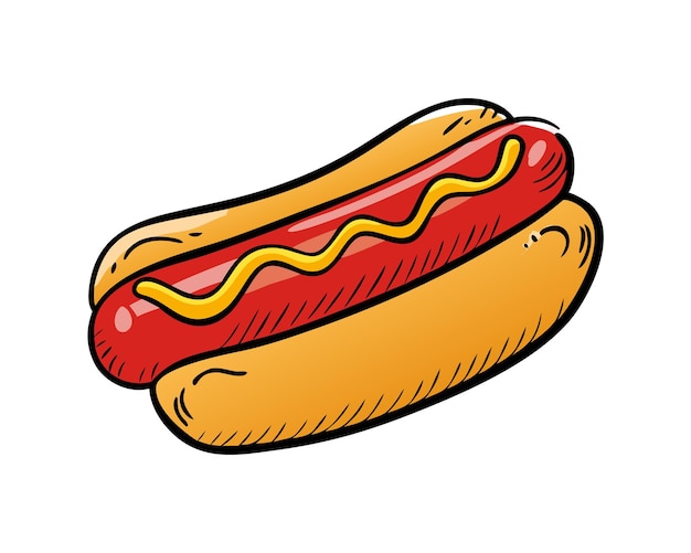 Delicioso perrito caliente dibujado a mano con mostaza