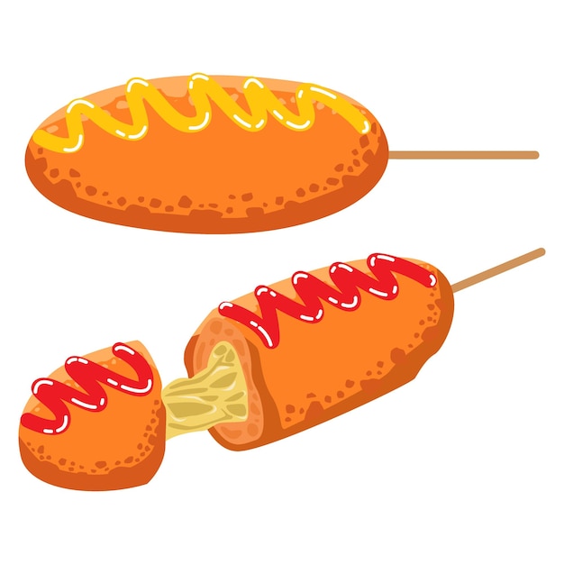 delicioso perro de maíz vector uno de los perros de maíz con queso derretido