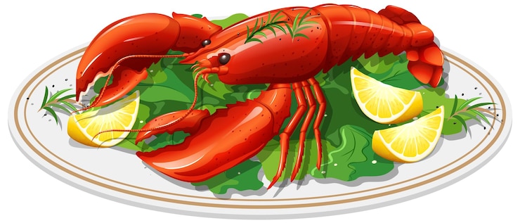 Vector delicioso plato de mariscos con langosta