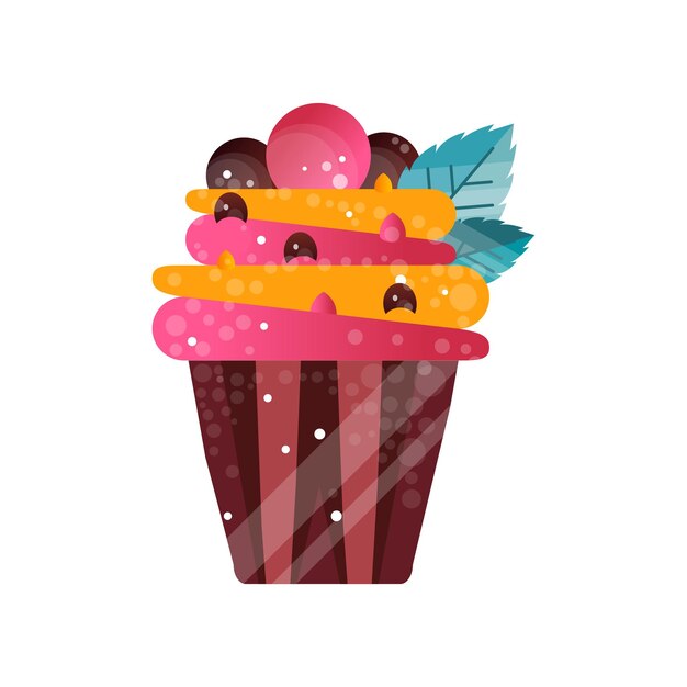 Delicioso postre de pastelería dulce cremoso cupcake para vector de fiesta de cumpleaños ilustración aislada sobre fondo blanco