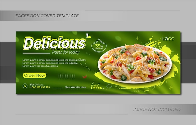 Delicioso restaurante de pasta menú de comida diseño de portada de redes sociales o plantilla de banner web