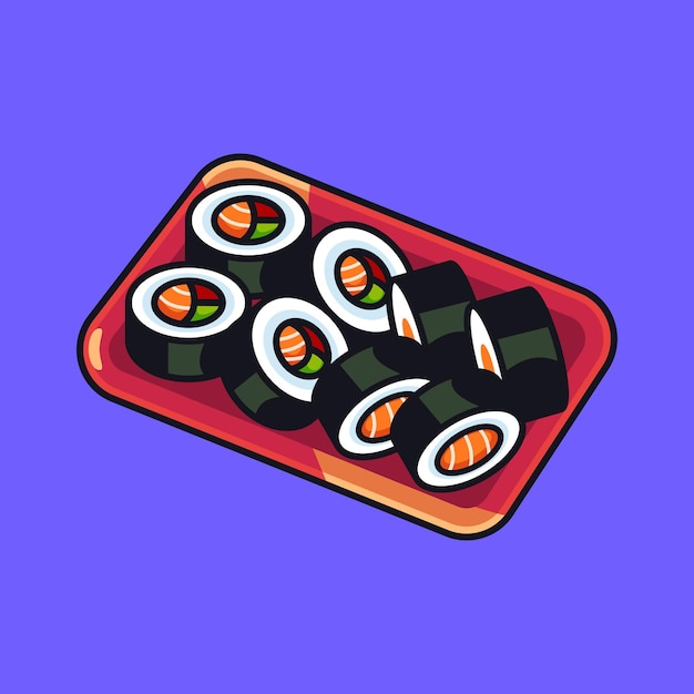 Vector delicioso sushi japonés en el plato de dignidad isométrica