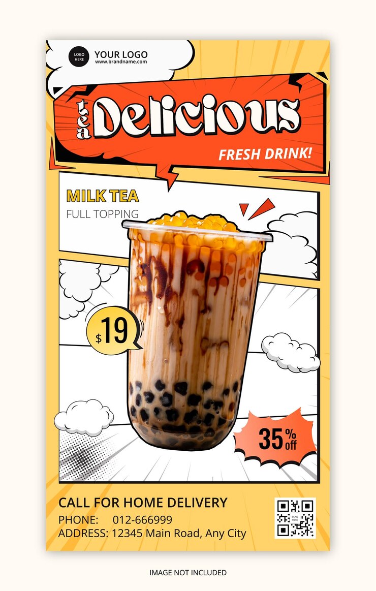 Delicioso té de leche con todo el topping bebida plantilla de post de Instagram