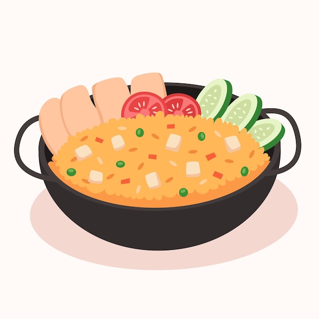 Delicioso vector de dibujos animados de arroz frito