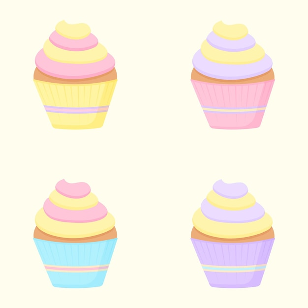 Deliciosos cupcakes con diseño de ilustración de vector de postre de crema de color