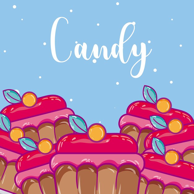 Deliciosos cupcakes postres dibujos animados