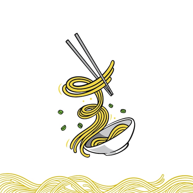 Vector deliciosos fideos en un tazón de fideos asiáticos.