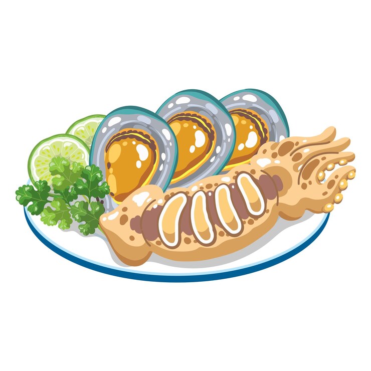 Deliciosos mariscos 2 en 1 plato mejillones verdes y calamares a la parrilla