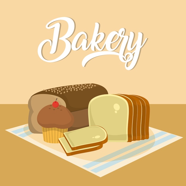 Deliciosos productos de panadería en mantel