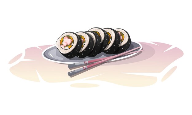 Deliciosos rollos de sushi asiáticos con relleno en un plato