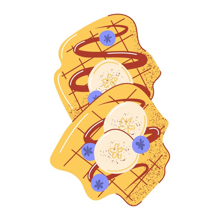 Vector deliciosos waffles con plátano y arándano
