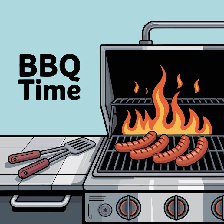Vector delicious summer bbq party with grilled meat and fresh vegetables