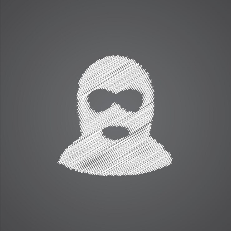 Vector delincuente sketch logo doodle icono aislado sobre fondo oscuro